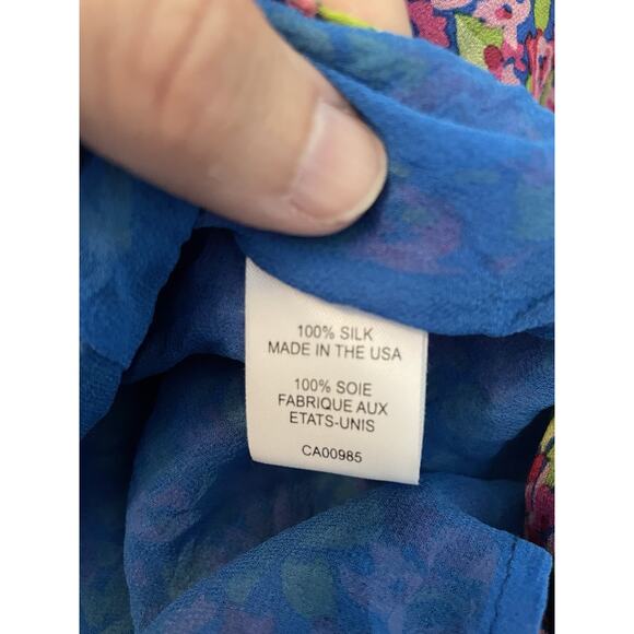 Nanette Lepore Silk Blouse Womens Size 8 Floral Dainty Ruffle Peasant Romantic - Picture 7 of 11